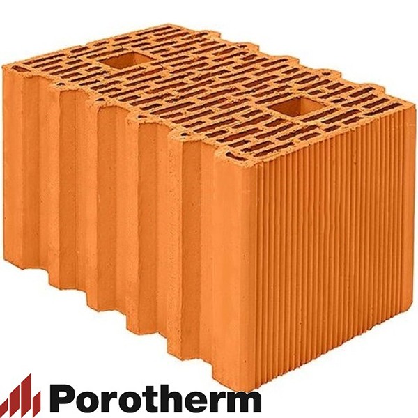 Керамический блок теплая керамика 38 красный рифленый рабочий размер 380мм 380*250*219мм М100кг/см2 пустотелый Wienerberger (Porotherm)