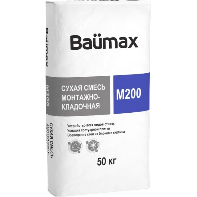Кладочная смесь цементная BauMax монтажно-кладочная М200 серый 50кг