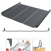 Фальцевая панель кликфальц (самозащелкивающийся) Pro Line 517/470мм Rooftop Бархат (Rooftop Matte) 0.5мм RAL 7024 (серый) Grand Line