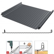 Фальцевая панель кликфальц (самозащелкивающийся) Pro Gofr 517/470мм Rooftop Бархат (Rooftop Matte) 0.5мм RAL 7024 (серый) Grand Line