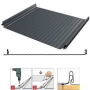 Фальцевая панель кликфальц (самозащелкивающийся) Pro Gofr 517/470мм Rooftop Бархат (Rooftop Matte) 0.5мм RAL 7016 (серый) Grand Line