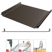Фальцевая панель кликфальц (самозащелкивающийся) Pro Gofr 517/470мм Rooftop Бархат (Rooftop Matte) 0.5мм RR 32 (коричневый) Grand Line