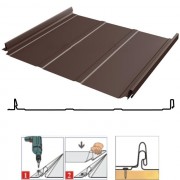 Фальцевая панель кликфальц (самозащелкивающийся) Pro Line 517/470мм Rooftop Бархат (Rooftop Matte) 0.5мм RAL 8017 (коричневый) Grand Line