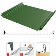 Фальцевая панель кликфальц (самозащелкивающийся) Pro Gofr 517/470мм Полиэстер 0.45мм RAL 6002 (зеленый) Grand Line